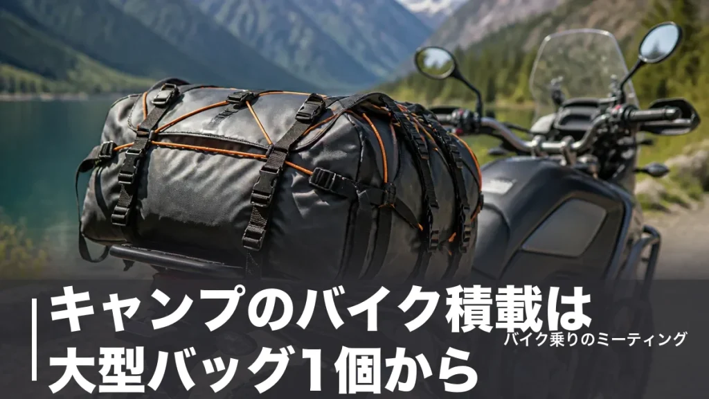 キャンプのバイク積載は大型バッグ1個から｜60L超シートバッグと固定術を装備別に比較のアイキャッチ画像
