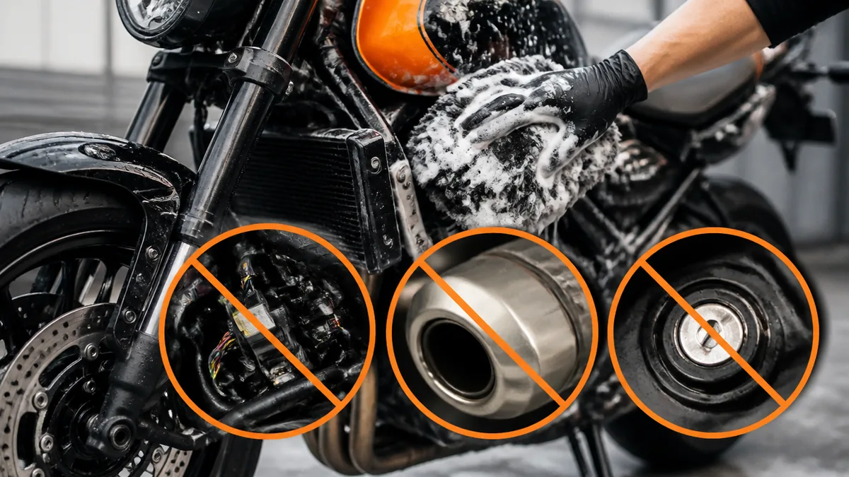 バイク洗車で最初に決めるのは「濡らさない3箇所」の解説画像